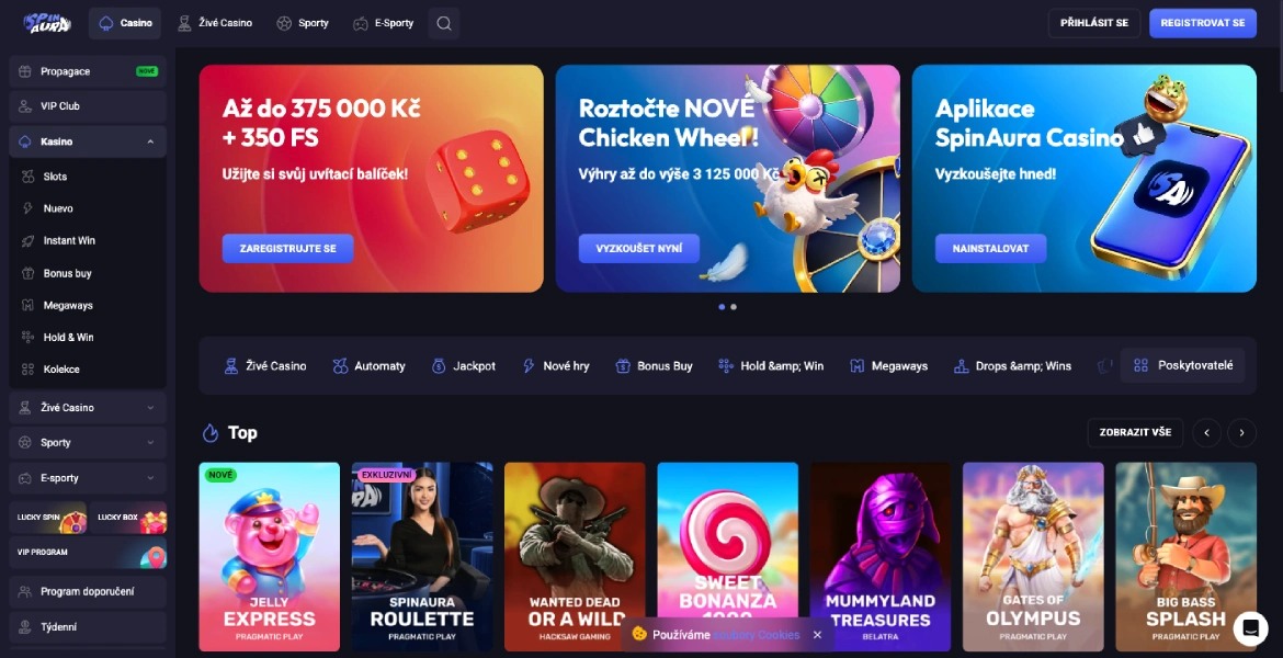 SpinAura Casino přihlášení a registrace