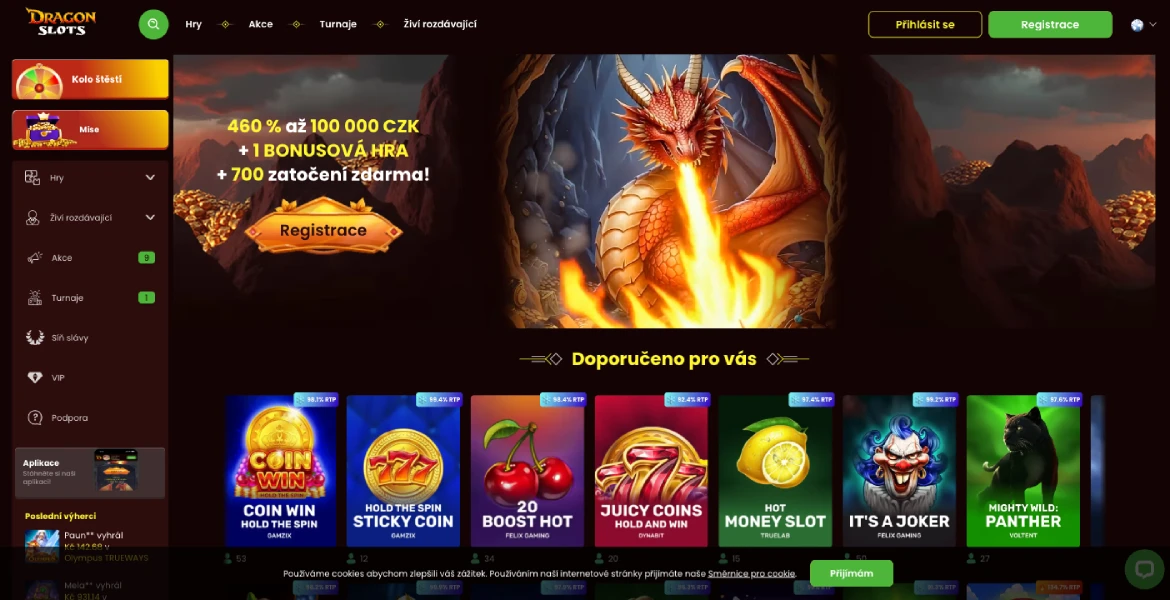 DragonSlots Casino přihlášení a registrace